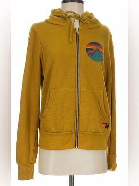 Aviator Nation Yellow Tee with Orange Stripe and Black Logo